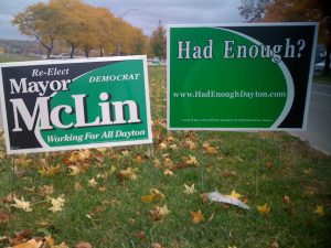 Challenger Gary Leitzell was going to be outspent and out signed, so he staged a guerrilla campaign against his opponent with these signs